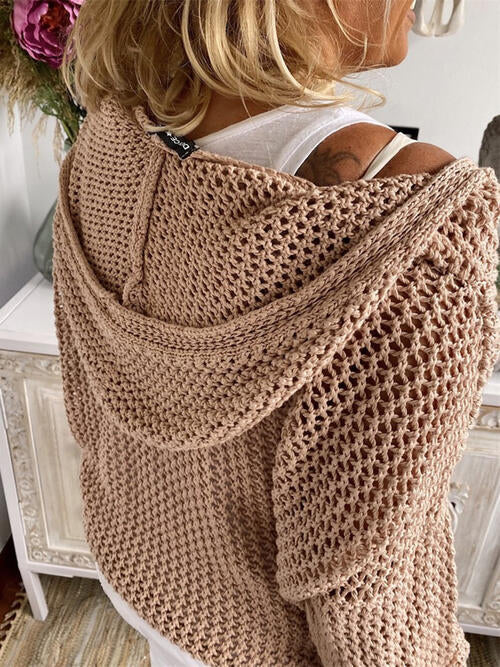 Hooded Openwork Long Sleeve Sweater
