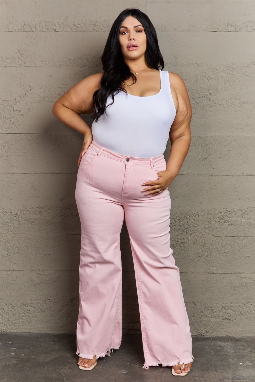 High Waist Wide Leg Jeans in Light Pink