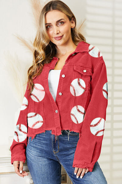 Baseball Sequin Raw Hem Jacket