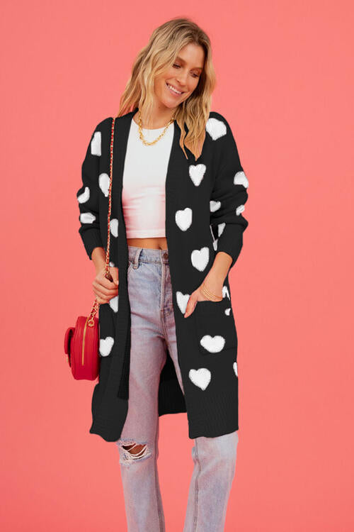 Heart Graphic Cardigan with Pockets