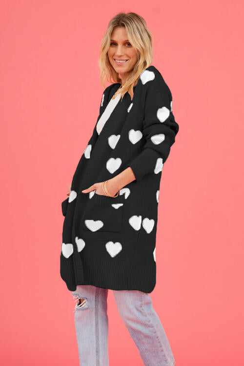 Heart Graphic Cardigan with Pockets