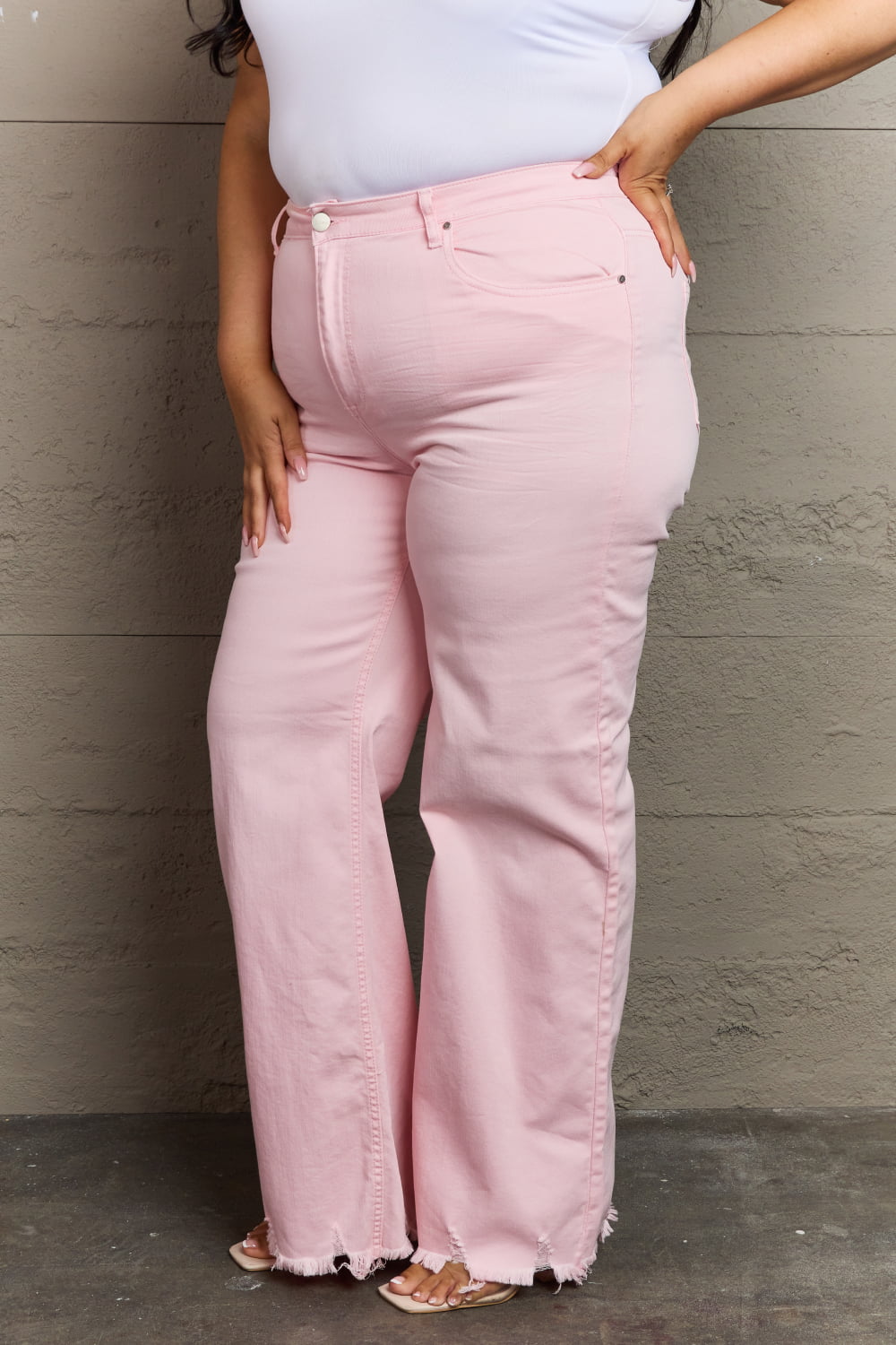 High Waist Wide Leg Jeans in Light Pink