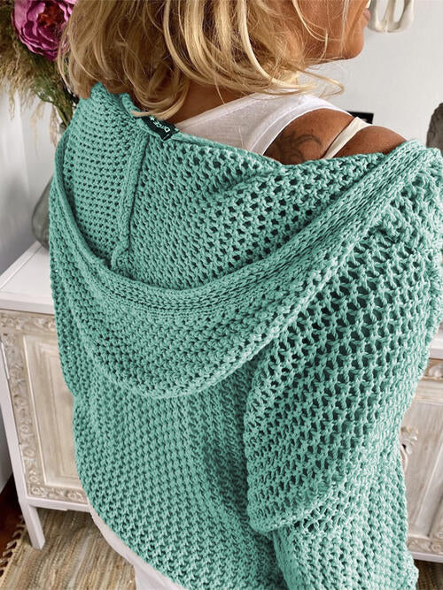 Hooded Openwork Long Sleeve Sweater