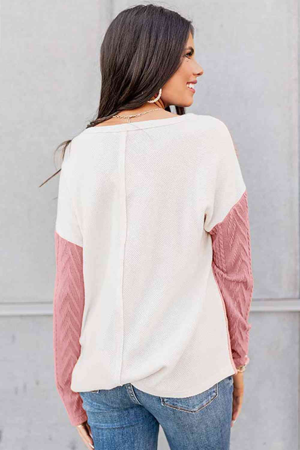 Two Sided Color Block Cable-Knit Top