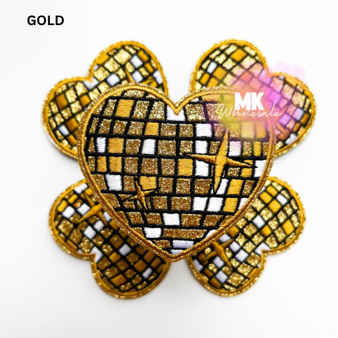Hat Patch- Embroidered Disco Heart