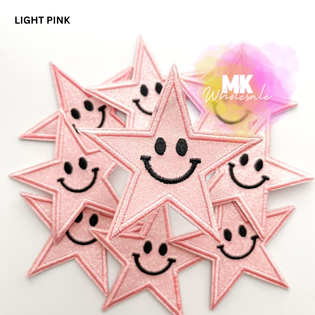 Hat Patch- Embroidered  "Glitter Star Smileys"