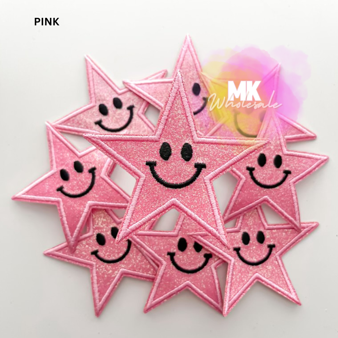 Hat Patch- Embroidered  "Glitter Star Smileys"