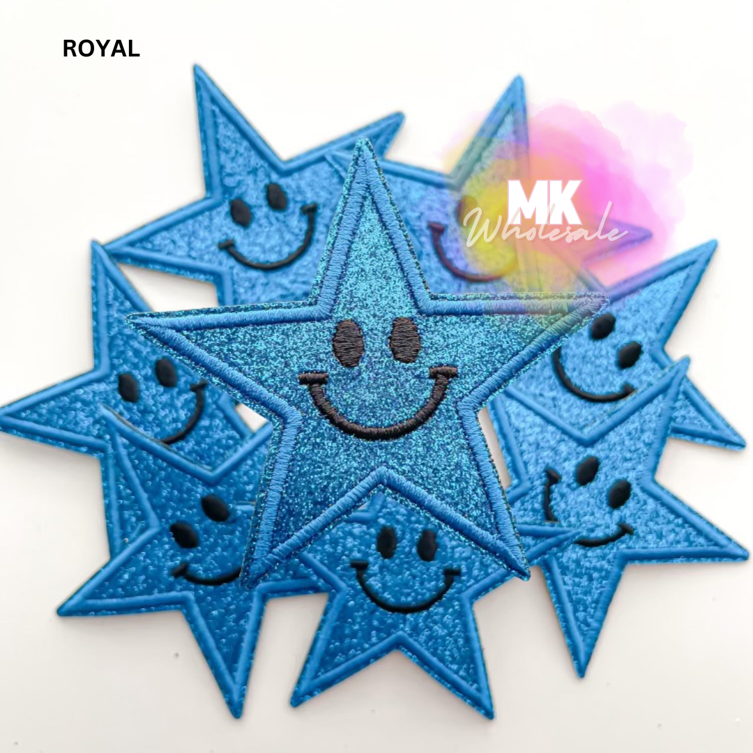 Hat Patch- Embroidered  "Glitter Star Smileys"