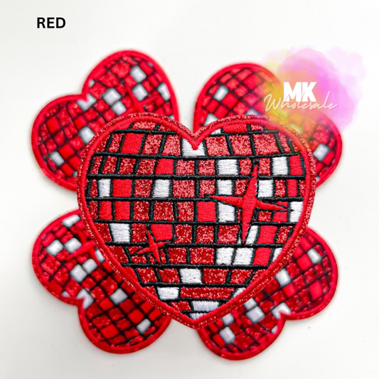 Hat Patch- Embroidered Disco Heart