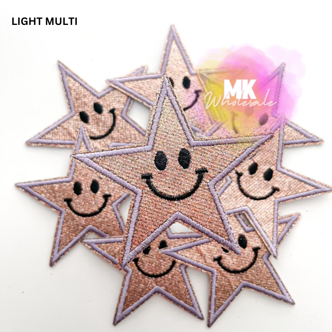 Hat Patch- Embroidered  "Glitter Star Smileys"