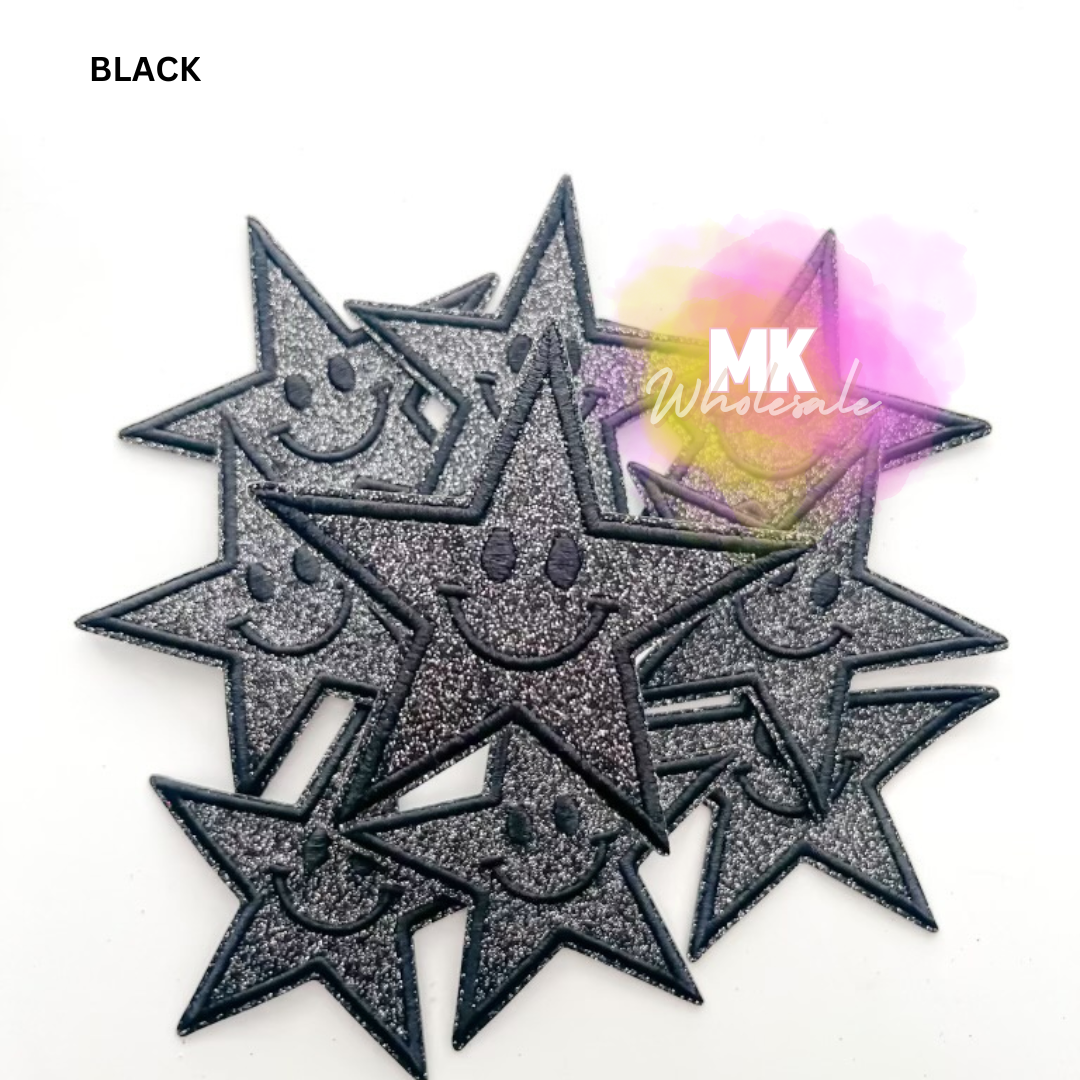 Hat Patch- Embroidered  "Glitter Star Smileys"