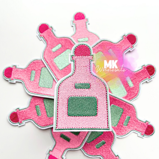 Hat Patch- Embroidered  "Pink Bottle"