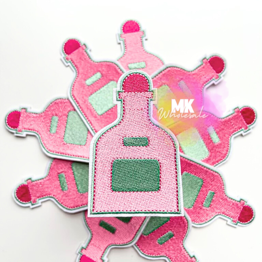 Hat Patch- Embroidered  "Pink Bottle"