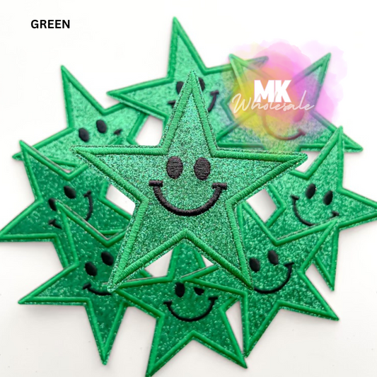 Hat Patch- Embroidered  "Glitter Star Smileys"