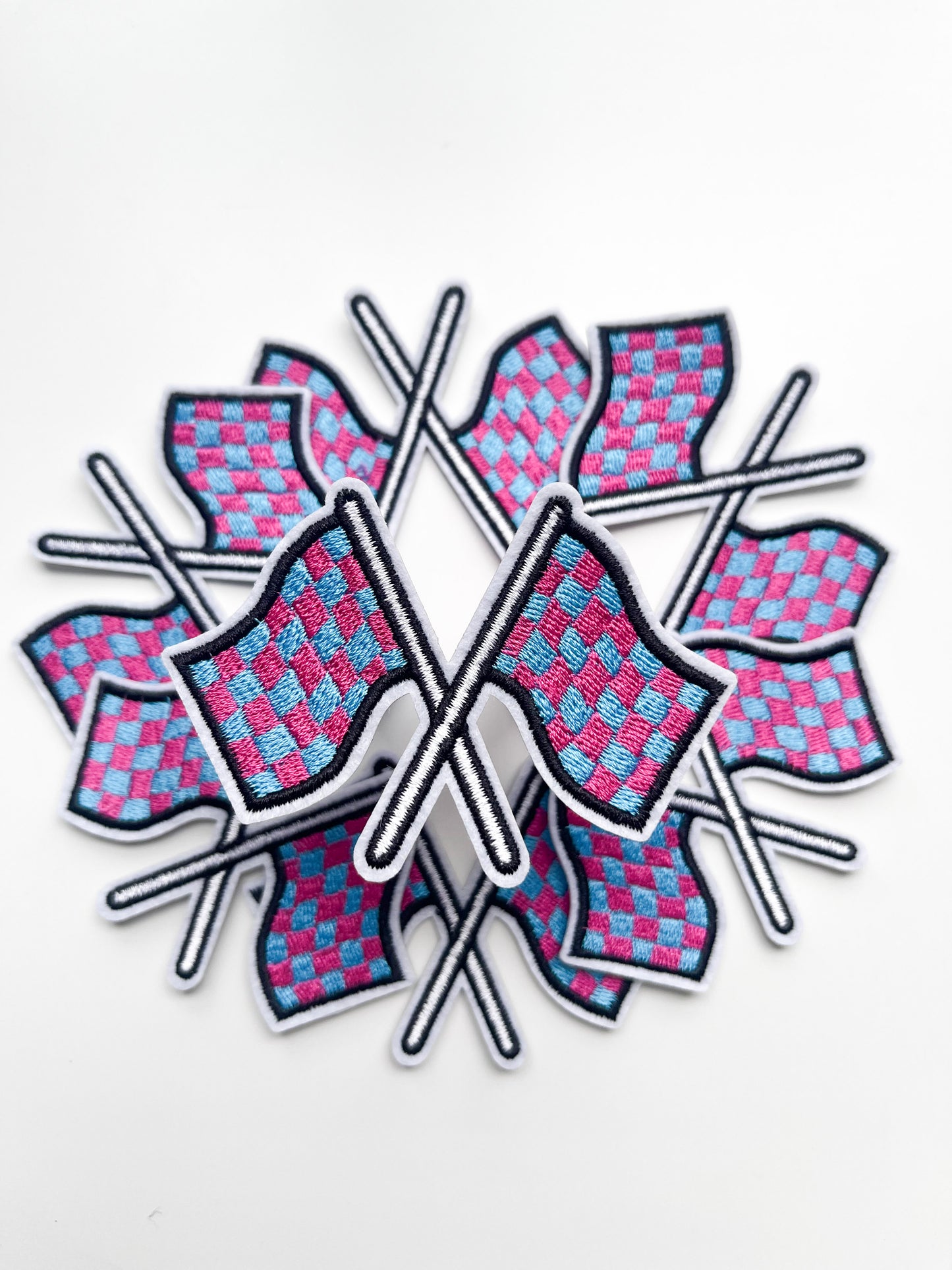 Colored Race Flag Hat Patch- Blue/Pink