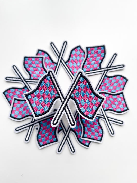 Colored Race Flag Hat Patch- Blue/Pink