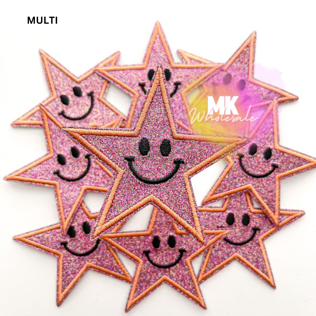 Hat Patch- Embroidered  "Glitter Star Smileys"