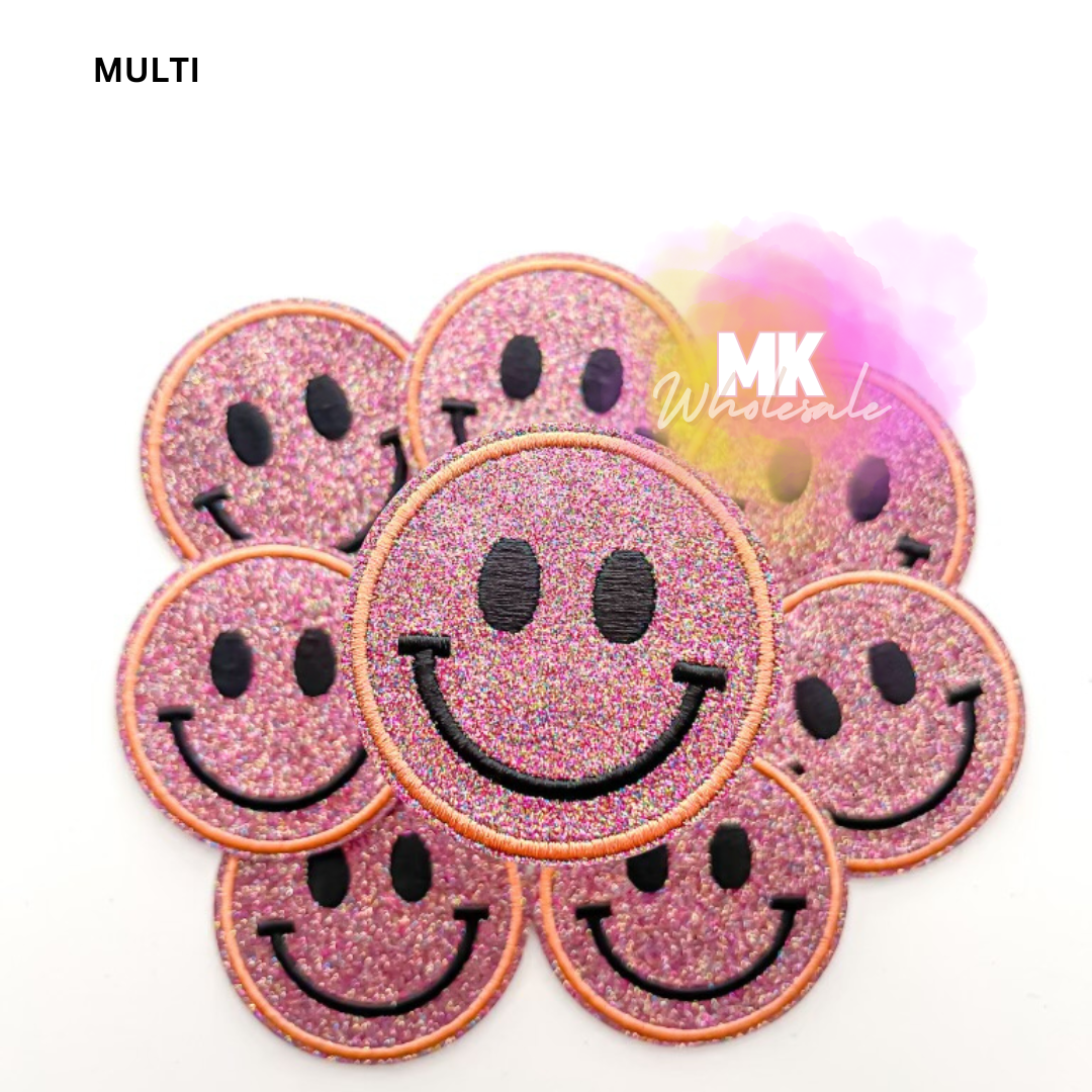 Hat Patch- Embroidered  "Glitter Smileys"