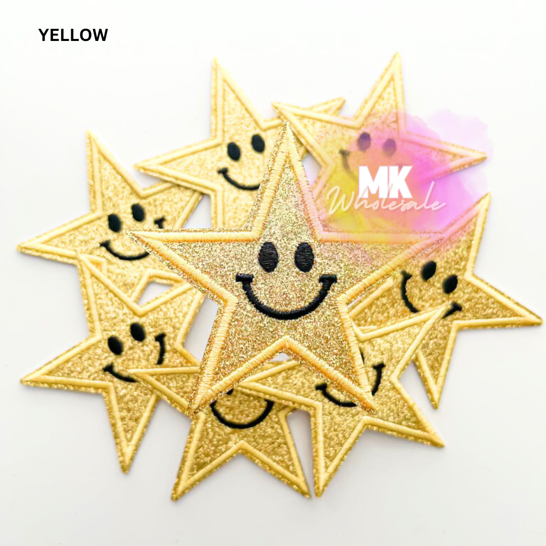 Hat Patch- Embroidered  "Glitter Star Smileys"