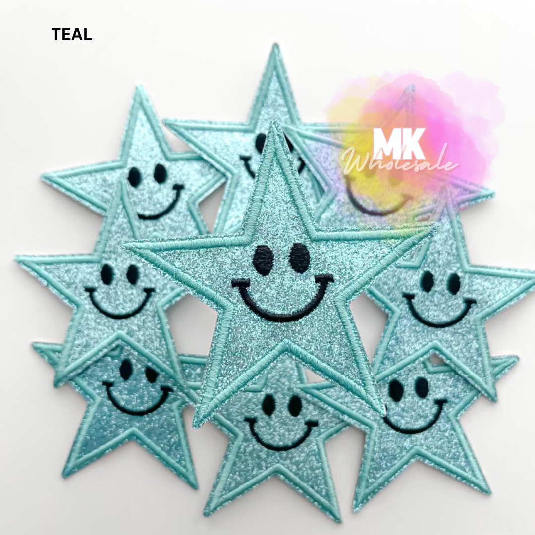 Hat Patch- Embroidered  "Glitter Star Smileys"