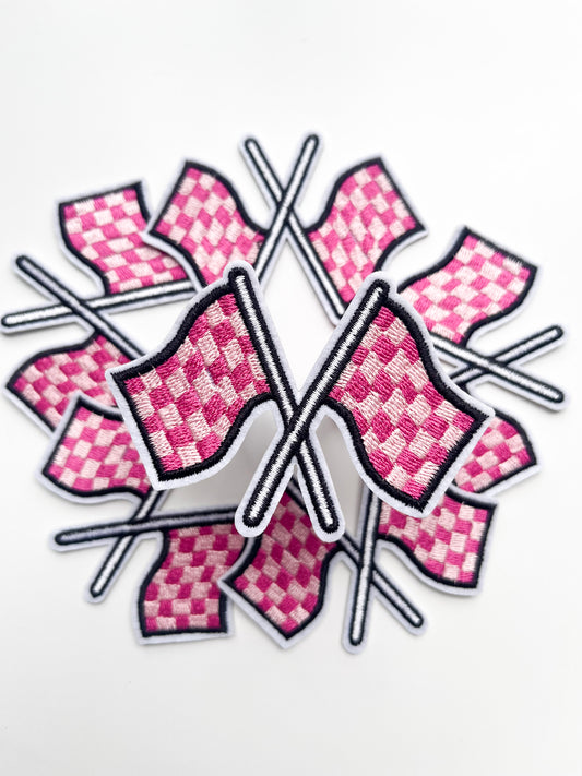 Colored Race Flag Hat Patch- Pink/Light Pink