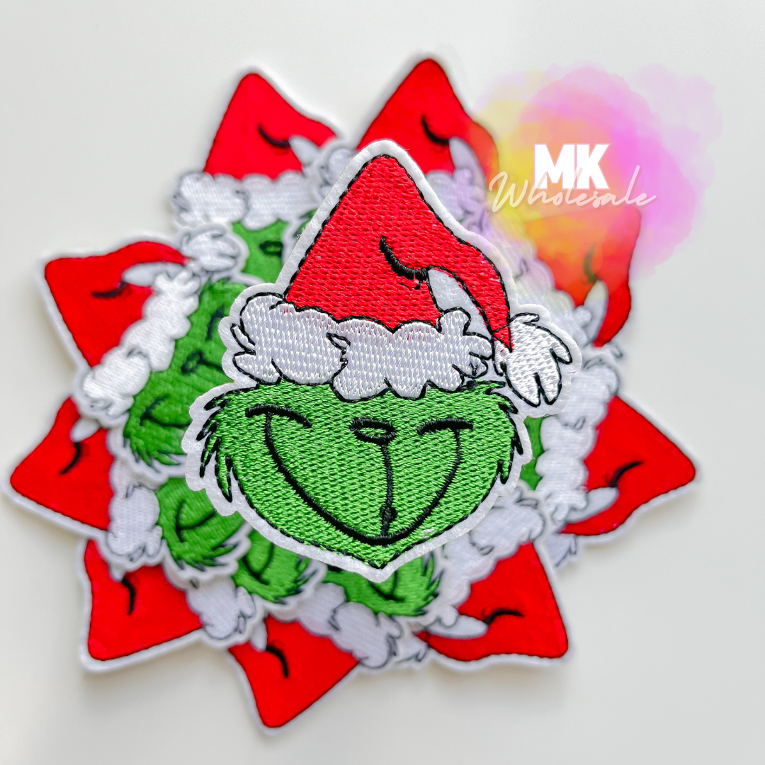 Hat Patch- Embroidered Green Grinchy Heads