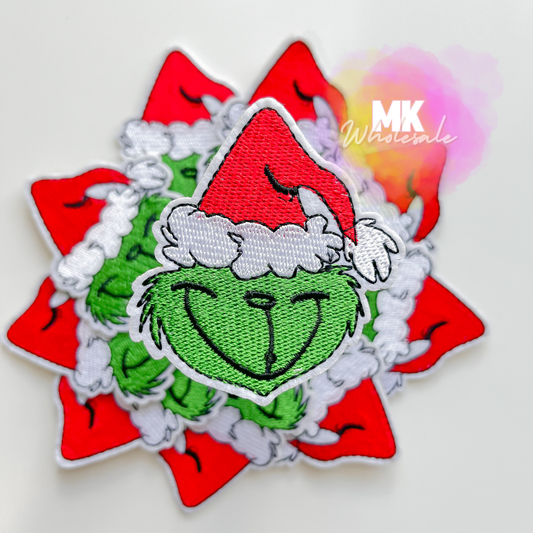 Hat Patch- Embroidered Green Grinchy Heads