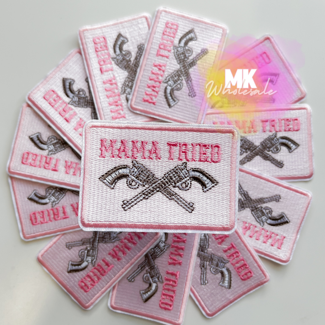 Hat Patch- Embroidered  "Mama Tried"