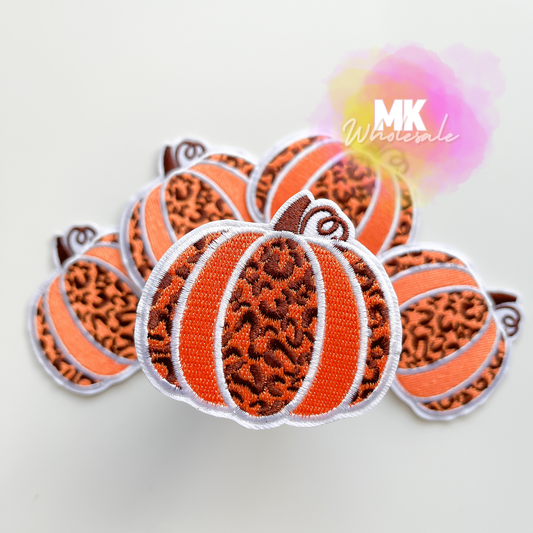 Hat Patch- Embroidered Orange Leopard Pumpkin