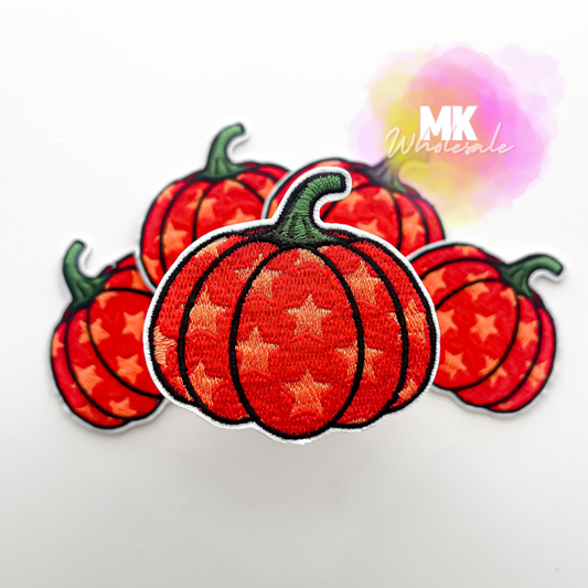Hat Patch- Embroidered Orange Star Pumpkin