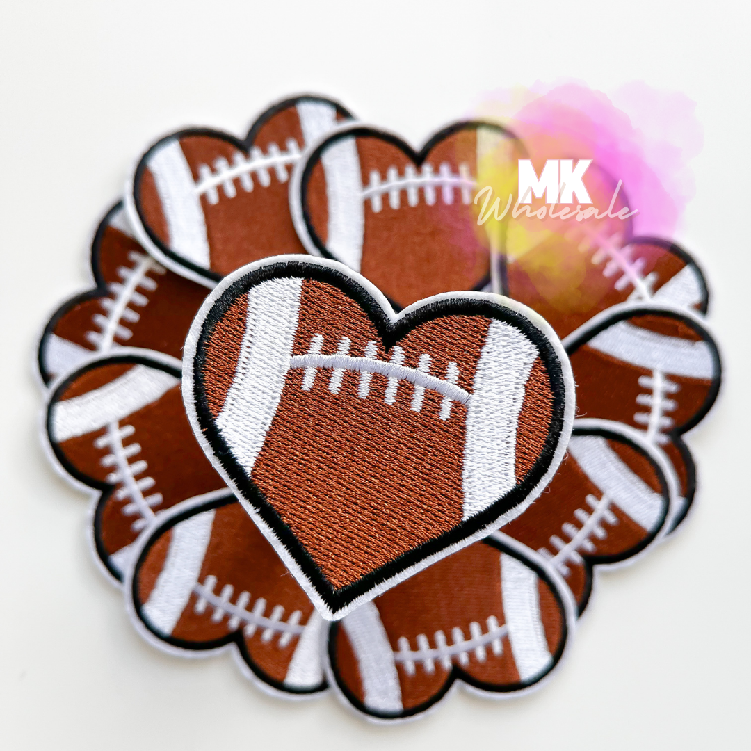 Hat Patch- Embroidered Heart Footballs