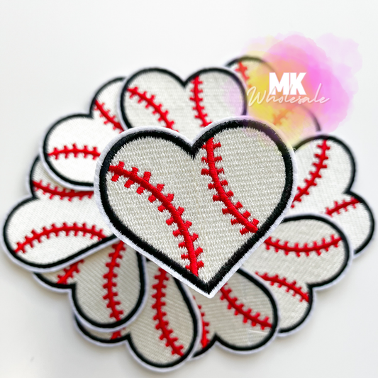 Hat Patch- Embroidered Heart Baseball