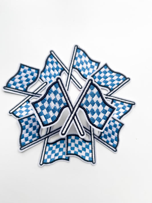 Colored Race Flag Hat Patch- Blue/White