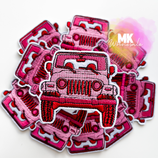 Hat Patch- Embroidered Pink Jeep