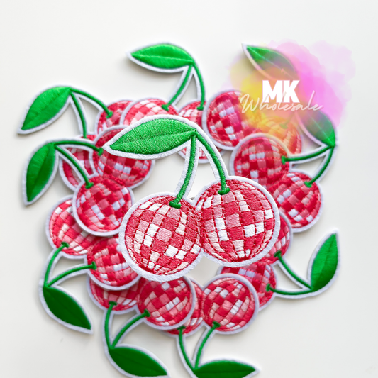 Hat Patch- Embroidered Disco Cherries