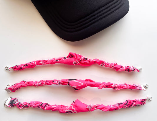 Neon Pink Twist Bandana Trucker Hat Chain