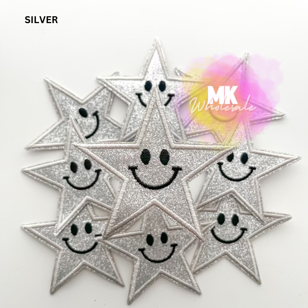 Hat Patch- Embroidered  "Glitter Star Smileys"