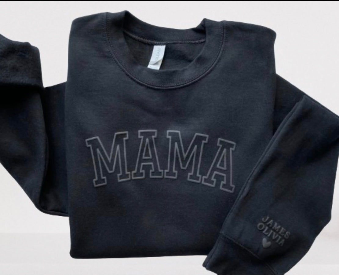 Black Mama Puff Font sweatshirt with Sleeve Names Wholesale