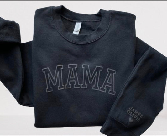 Black Mama Puff Font sweatshirt with Sleeve Names Wholesale