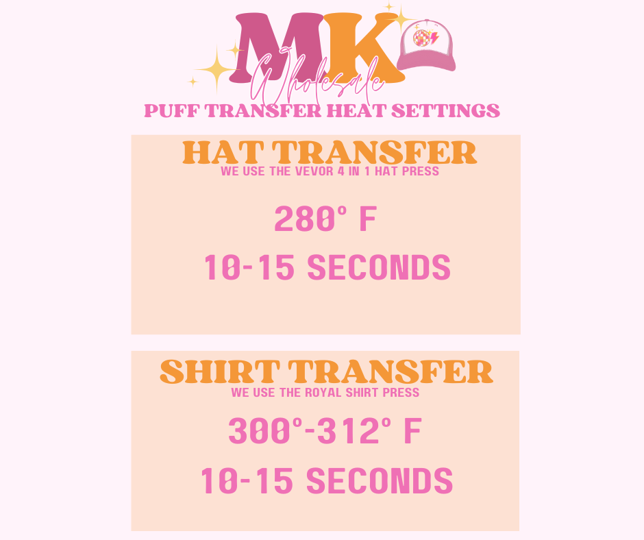 PUFF FONT TRANSFERS FOR TRUCKER HAT & SHIRTS- IRON ON