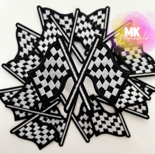 Hat Patch- Embroidered Checkered Race Flag