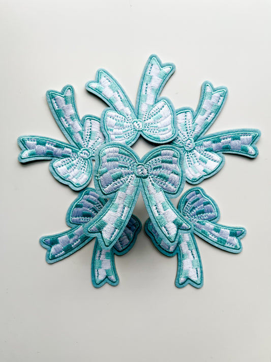 Checkered Bow Hat Patch- Teal