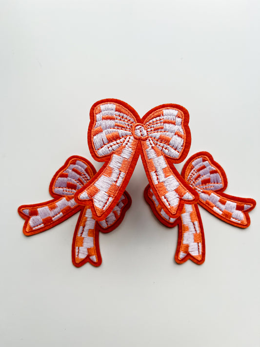 Checkered Bow Hat Patch- Orange