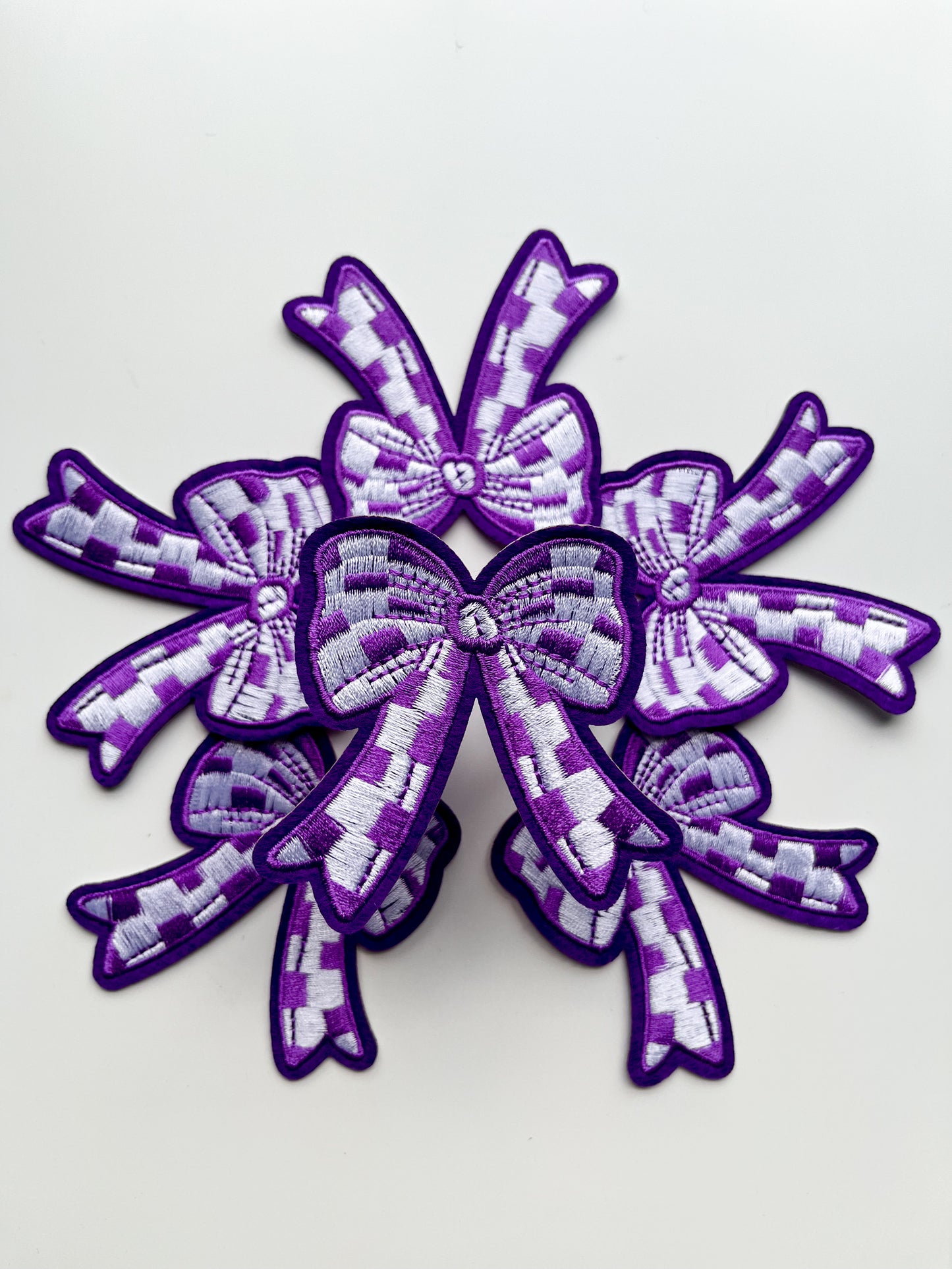 Checkered Bow Hat Patch- Purple