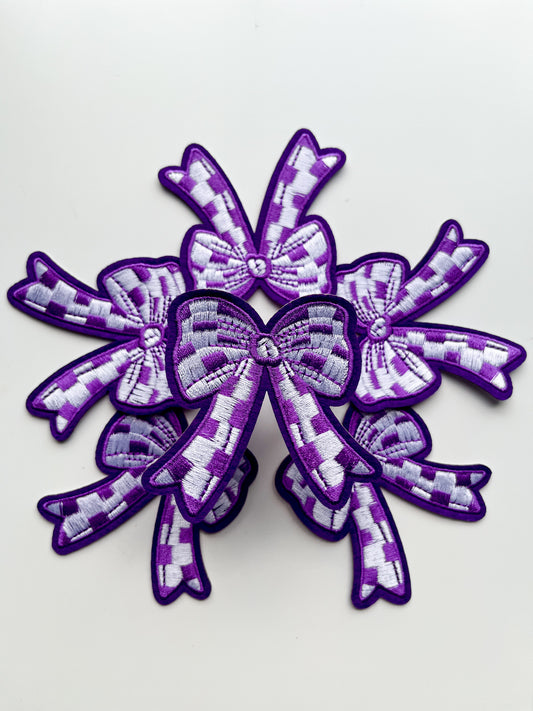 Checkered Bow Hat Patch- Purple