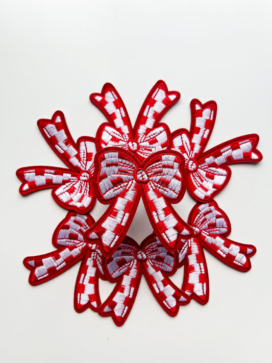 Checkered Bow Hat Patch- Red