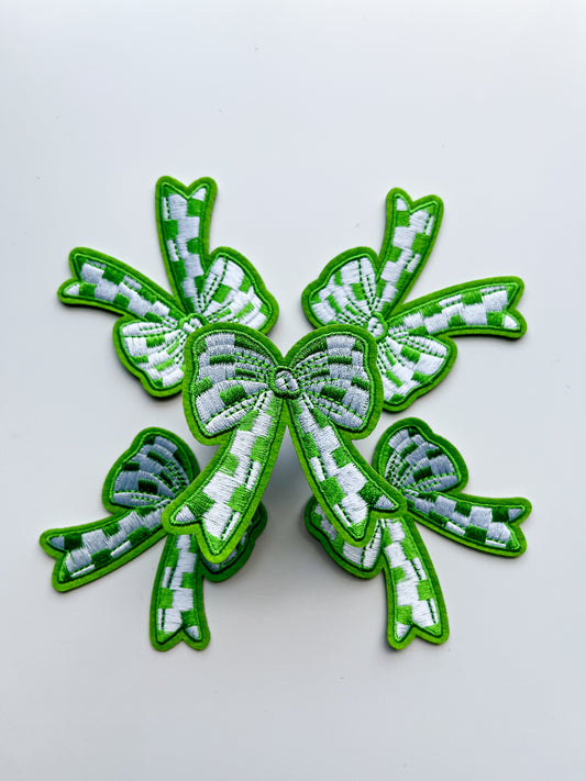 Checkered Bow Hat Patch- Green