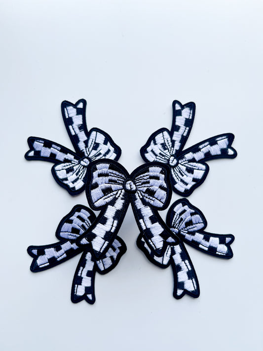 Checkered Bow Hat Patch- Black