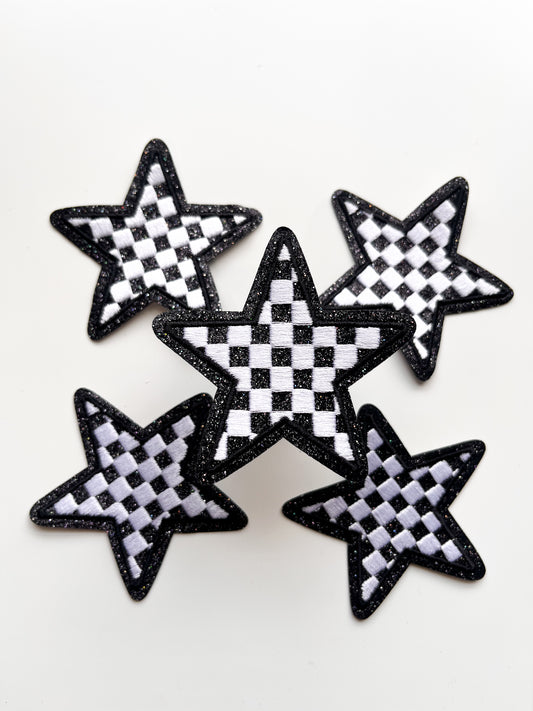 Checkered Glitter Star Patch- Black