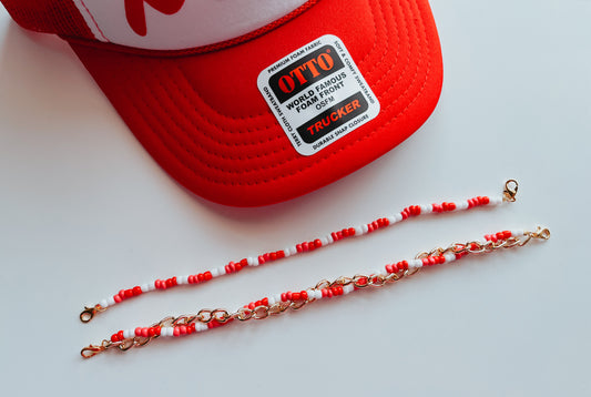 Valentines Deep Pink/Red small beaded Trucker Hat Chain